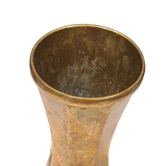 Solid Brass Vintage 8.25"x 4.5" Octagon Shape Bud Vase Boho Style Patina EUC - Picture 5 of 10